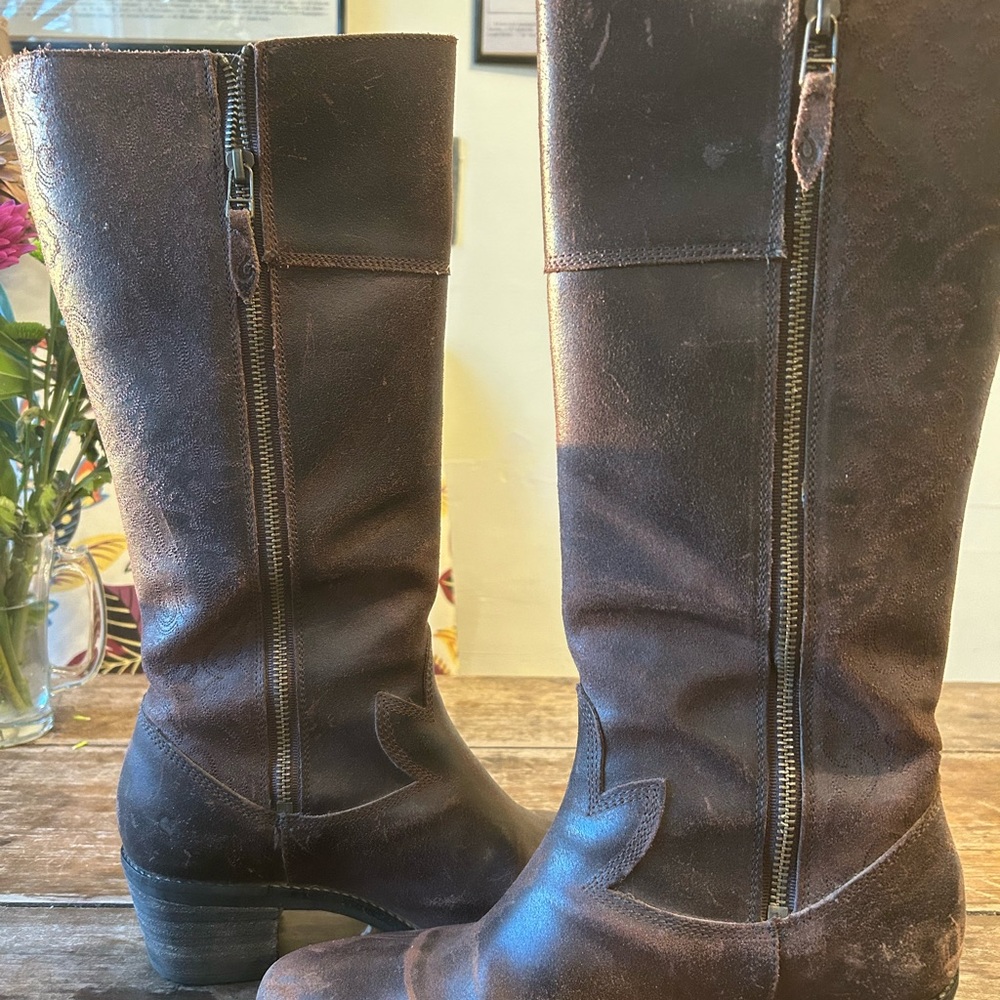Olukai Emalani Distressed, Embroidered Leather Boots Color: French Roast - Picture 10 of 13